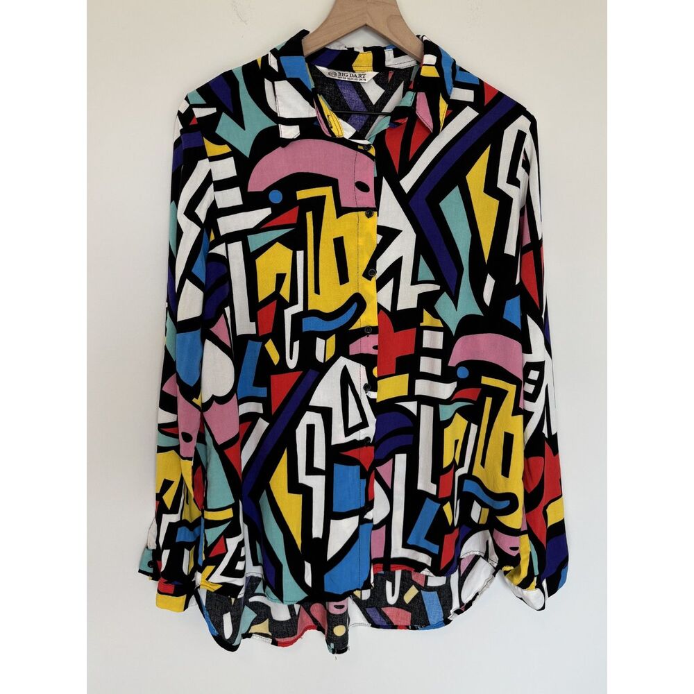 Big Dart Long Sleeve Colorful Patterned Button Down Shirt